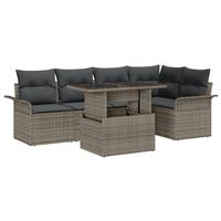 vidaXL 6-delige Tuinbankenset met kussens poly rattan grijs