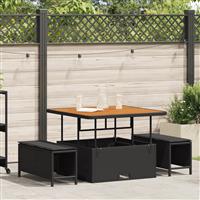 vidaXL 3-delige Tuinset met kussens poly rattan acaciahout zwart