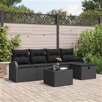 vidaXL 6-delige Tuinbankenset met kussens poly rattan zwart