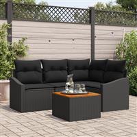 vidaXL 5-delige Tuinbankenset met kussens poly rattan acaciahout zwart