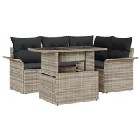 vidaXL 5-delige tuinset met kussens lichtgrijs poly rattan