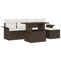 vidaXL 6-delige Tuinbankenset met kussens poly rattan bruin
