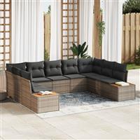 vidaXL 5-delige Tuinbankenset met kussens poly rattan acacia grijs