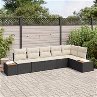 vidaXL 6-delige tuinset met kussens in zwart poly rattan en acacia