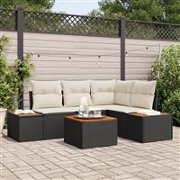 vidaXL 5-delige Tuinbankenset met kussens poly rattan acacia zwart