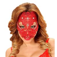 MASKER KANT, SCHEDEL MET STENEN, ROOD
