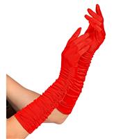 SATIJNEN HANDSCHOEN PLISSÉ 44CM, ROOD