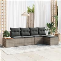 vidaXL 5-delige tuinbankset met kussens - Grijs, poly rattan en acacia