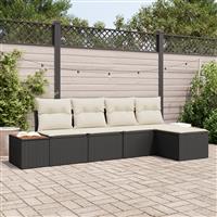 vidaXL 5-delige tuinset met kussens zwart poly rattan acacia