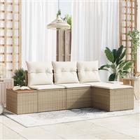 vidaXL 4-delige tuinset met kussens - Beige Poly Rattan en Acacia