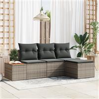 vidaXL 4-delige tuinsofaset met kussens grijs poly rattan acacia