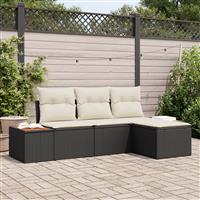 vidaXL 4-delige Tuinset met Kussens Zwart Poly Rattan Acacia