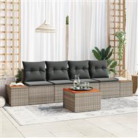 vidaXL 5-delige ligbed set met kussens grijs poly rattan acacia
