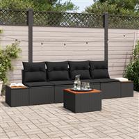 vidaXL 5-delige Loungeset voor Buiten met Kussens Zwart Poly Rattan Acacia