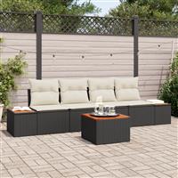 vidaXL 5-delige tuinsofa set met kussens - zwart poly rattan en acaciahout