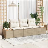 vidaXL 3-delige Tuinbankenset met kussens poly rattan acacia beige