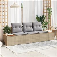 vidaXL 3-delige Tuinbankenset met kussens poly rattan acacia beige
