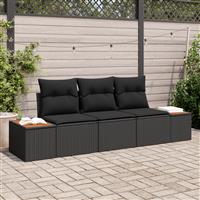 vidaXL 3-delige Tuinbankenset met kussens poly rattan acacia zwart