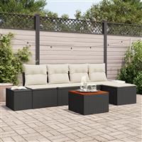 vidaXL 6-delige Tuinbankenset met kussens poly rattan en acacia zwart