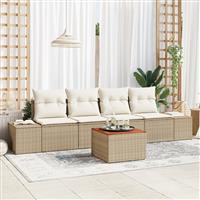 vidaXL 5-delige tuinsofa set met kussens in beige poly rattan en acaciahout