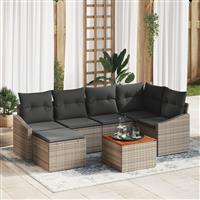 vidaXL 7-delige tuinset met kussens grijs poly rattan en acacia