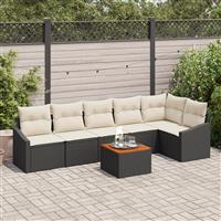 vidaXL 7-delige tuinset met kussens - zwart poly rattan en acacia