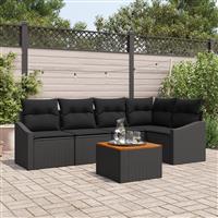 vidaXL 6-delige tuinset met kussens zwart poly rattan en acaciahout