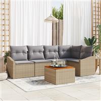 vidaXL 6-delige tuinsofa set met kussens in Beige van Poly Rattan en Acacia