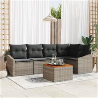 vidaXL 6-delige tuinsofa set met kussens in grijs poly rattan en acacia