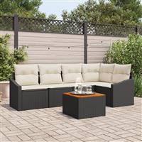 vidaXL 6-delige tuinbankset met kussens zwart poly rattan acaciahout
