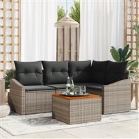vidaXL 5-delige tuinset met kussens - grijs poly rattan en acacia