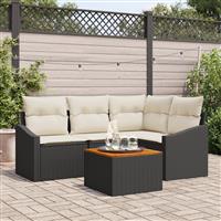 vidaXL 5-delige tuinsofa set met kussens zwart poly rattan acacia