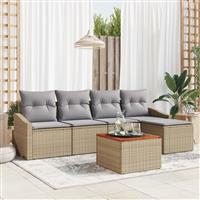 vidaXL 6 Delige Tuin Sofaset met Kussens Beige Poly Rattan Acacia