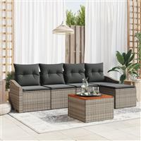 vidaXL 6-delige tuin sofa set met kussens grijs poly rattan acacia