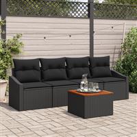 vidaXL 5-delige tuinset met kussens, zwart poly rattan en acacia