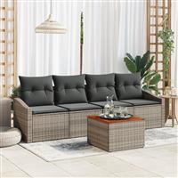 vidaXL 5-delige tuinset met kussens - Grijs Poly Rattan Acacia