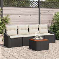 vidaXL 5-delige tuinbankset met kussens zwart poly rattan acacia