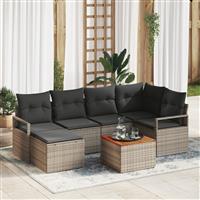 vidaXL 7-delige Tuinbankenset met kussens poly rattan acacia grijs