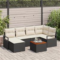 vidaXL 7-delige Tuinbankenset met kussens poly rattan acacia zwart