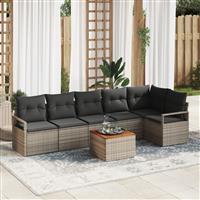 vidaXL 7-delige tuinset met kussens in grijs poly rattan en acacia