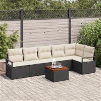 vidaXL 7-delige tuinset met kussens zwart poly riet acacia