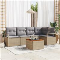 vidaXL 6-delige Tuin Sofa Set met Kussens in Beige van Poly Rattan en Acacia