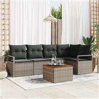 vidaXL 6-delige tuinbank set met kussens - grijs poly rattan en acacia