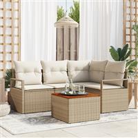 vidaXL 5-delige Tuinbankenset met kussens poly rattan acacia beige