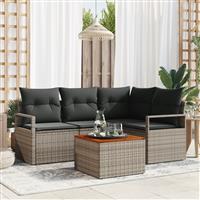 vidaXL 5-delige Tuinbankenset met kussens poly rattan acacia grijs