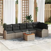 vidaXL 7-delige Tuinbankenset met kussens poly rattan acacia grijs