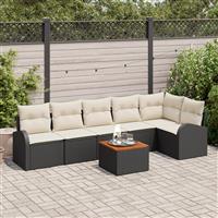 vidaXL 7-delige Tuinbankenset met kussens poly rattan acacia zwart