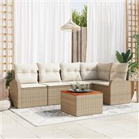 vidaXL 6-delige tuinbankset met kussens in beige poly rattan en acacia