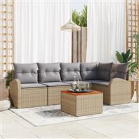 vidaXL 6-delige tuinsofa set met kussens in beige poly rattan en acacia