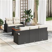 vidaXL 6-delige tuinbankset met kussens zwart poly rattan acacia